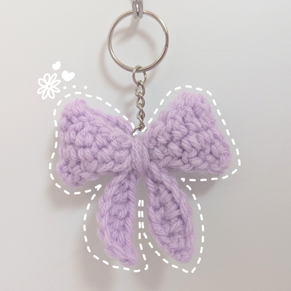 Handmade Purple Crochet Bow Keychain
